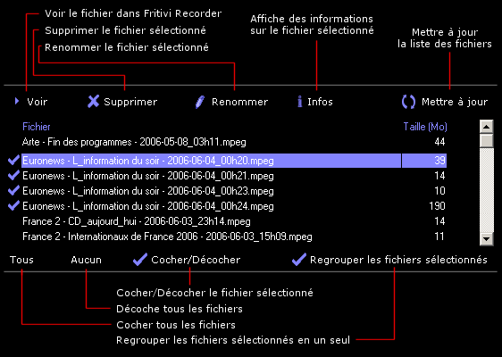 Fritivi Recorder : liste des fichiers